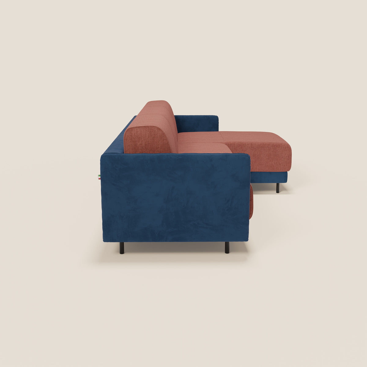 Narciso divano letto angolare con materasso alto 18 cm e penisola contenitore in tessuto bicolore impermeabile T11 e T06 - divitt.sbs