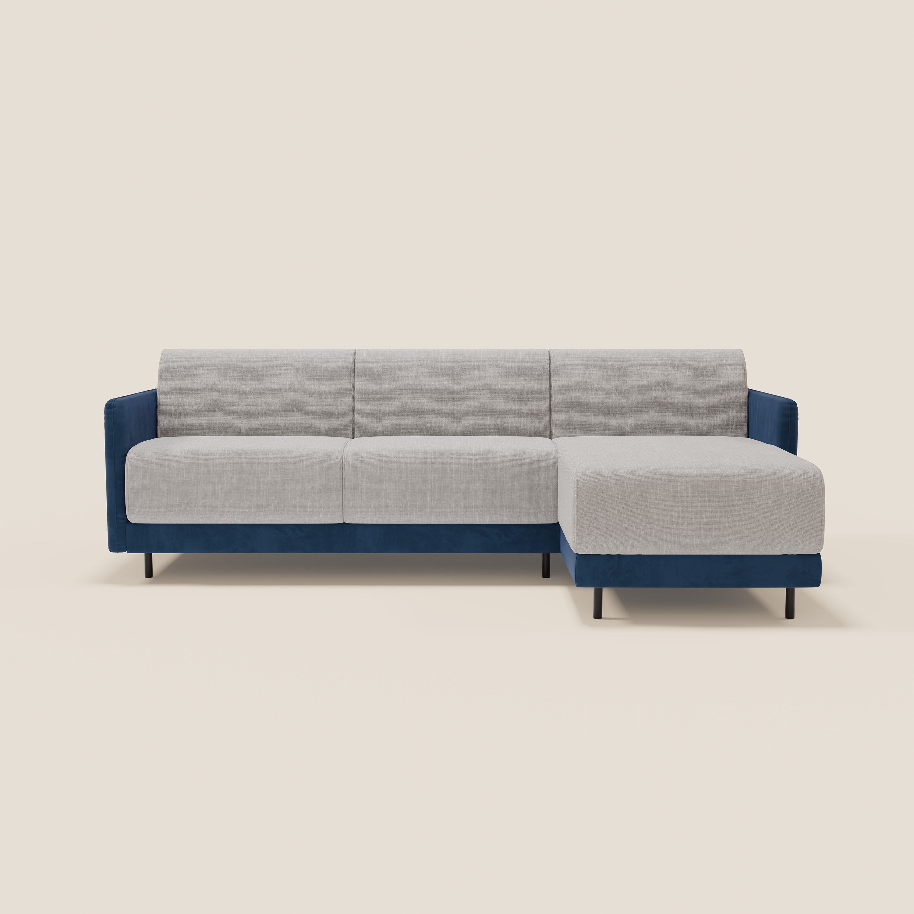 Narciso divano letto angolare con materasso alto 18 cm e penisola contenitore in tessuto bicolore impermeabile T11 e T06 - divitt.sbs