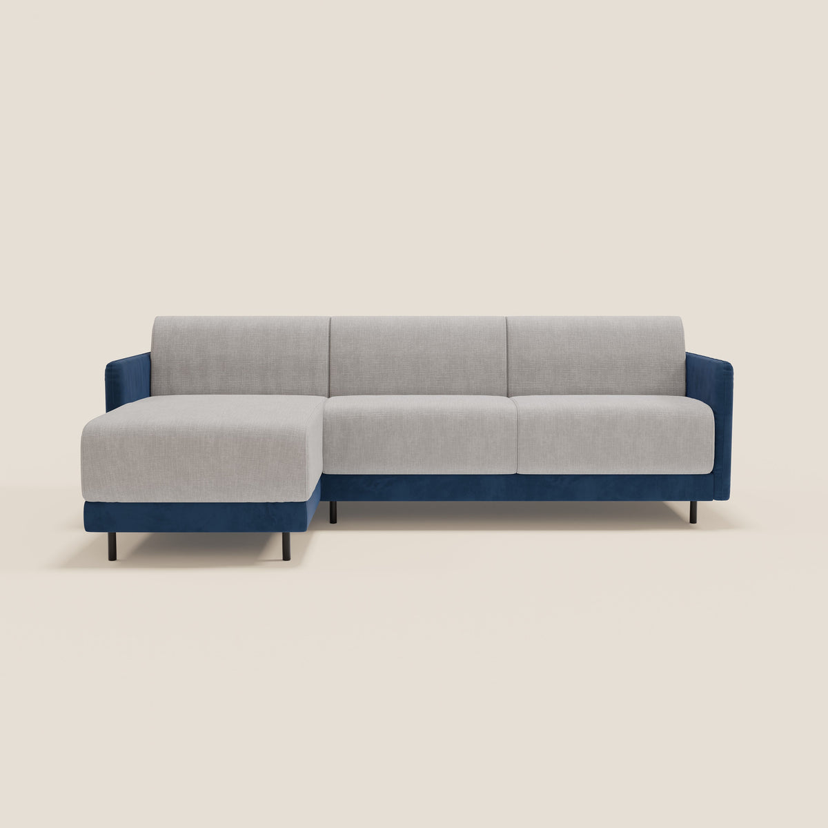 Narciso divano letto angolare con materasso alto 18 cm e penisola contenitore in tessuto bicolore impermeabile T11 e T06 - divitt.sbs