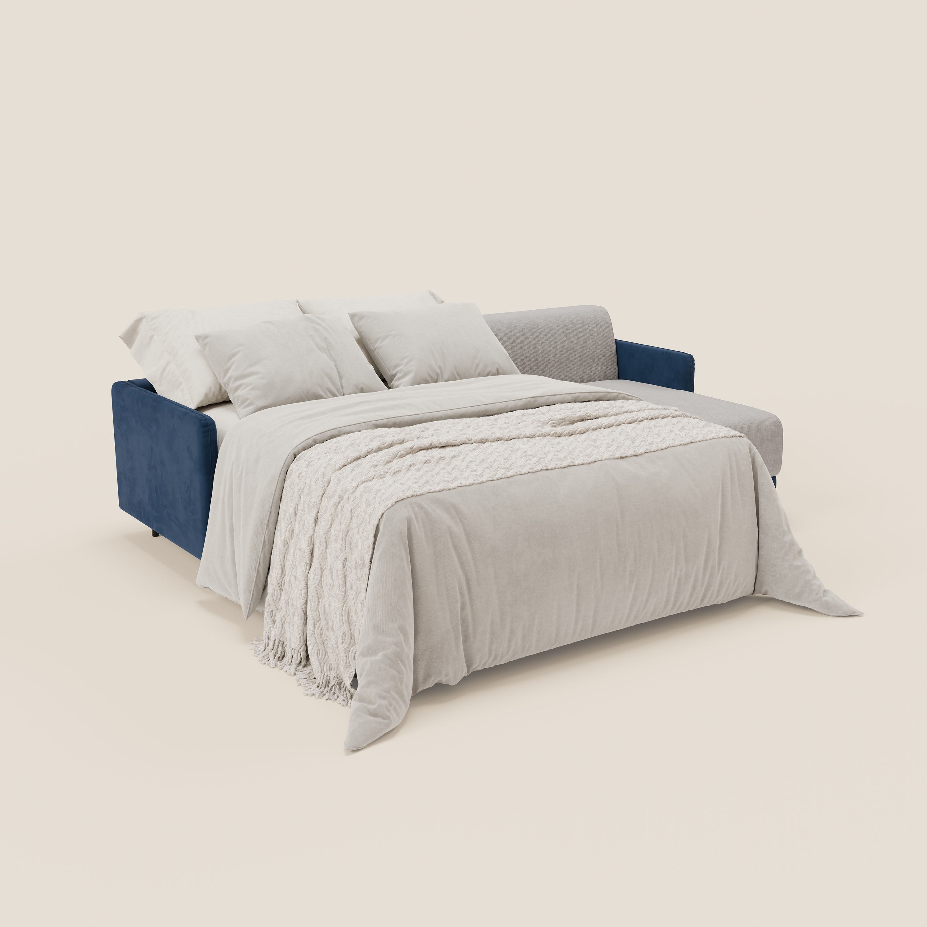 Narciso divano letto angolare con materasso alto 18 cm e penisola contenitore in tessuto bicolore impermeabile T11 e T06 - divitt.sbs