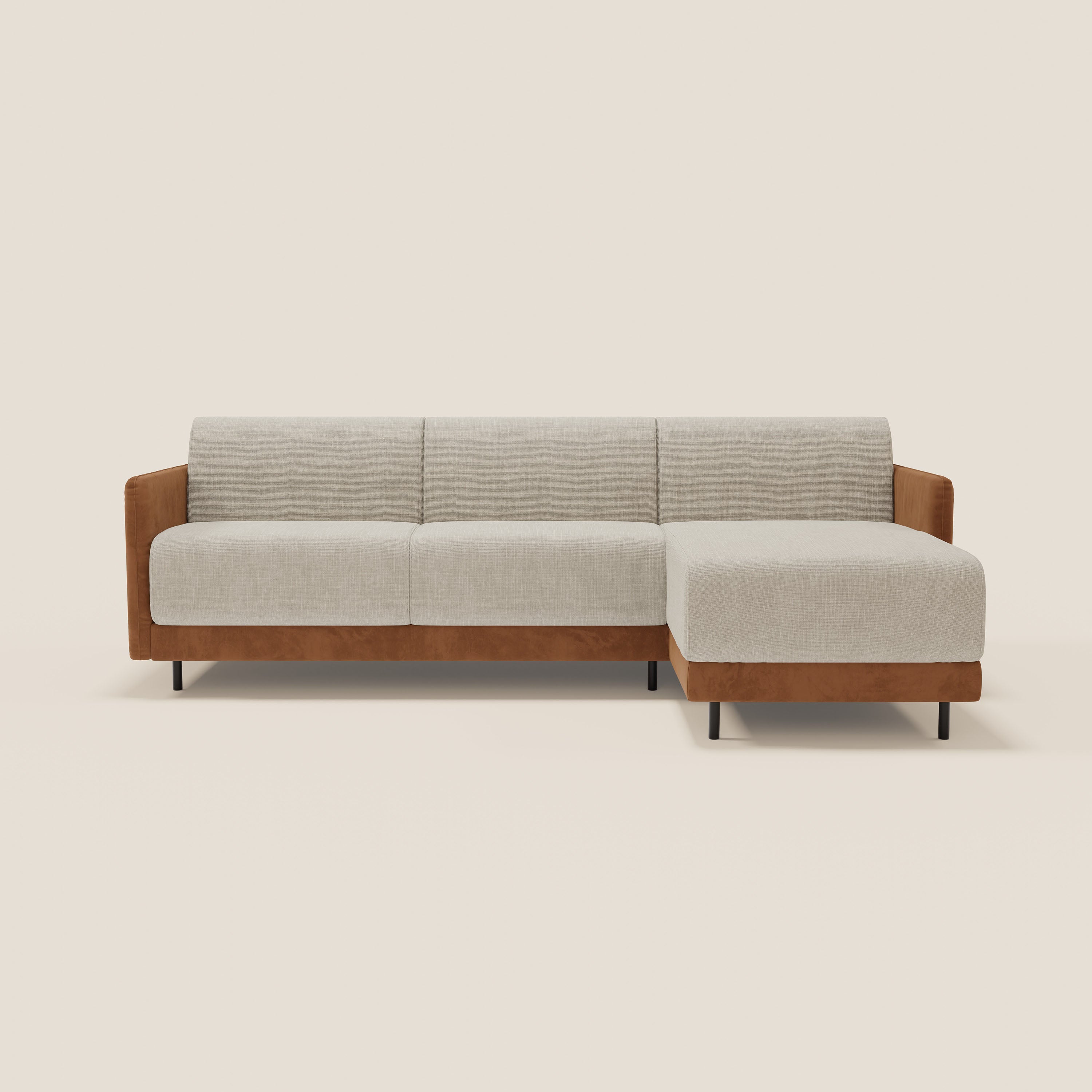 Narciso divano letto angolare con materasso alto 18 cm e penisola contenitore in tessuto bicolore impermeabile T11 e T06 - divitt.sbs