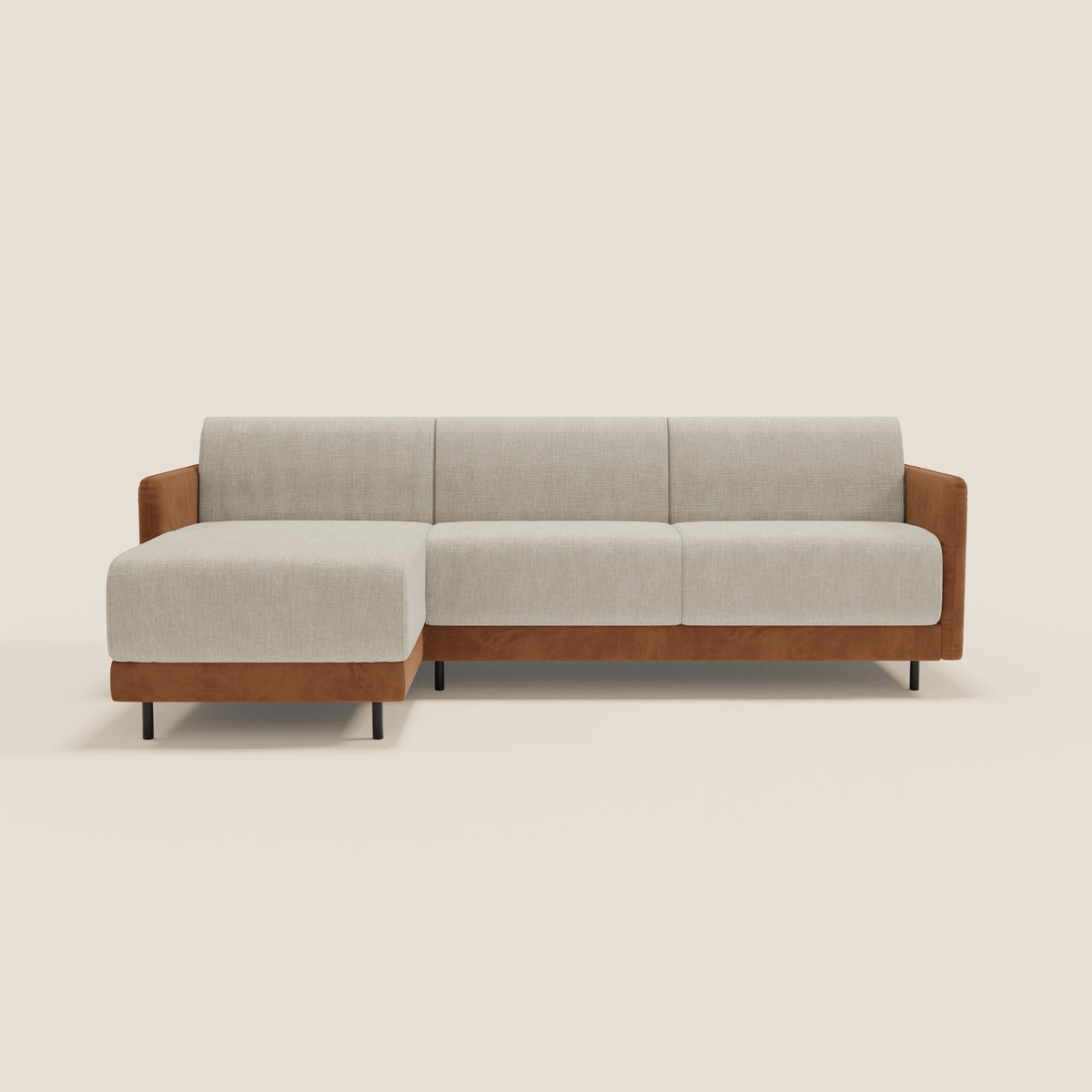 Narciso divano letto angolare con materasso alto 18 cm e penisola contenitore in tessuto bicolore impermeabile T11 e T06 - divitt.sbs
