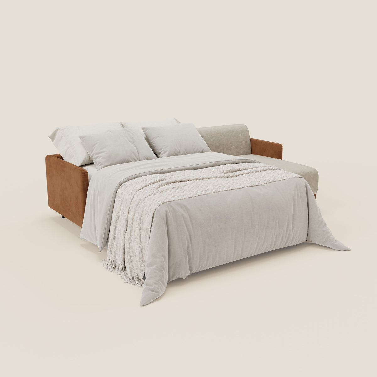 Narciso divano letto angolare con materasso alto 18 cm e penisola contenitore in tessuto bicolore impermeabile T11 e T06 - divitt.sbs