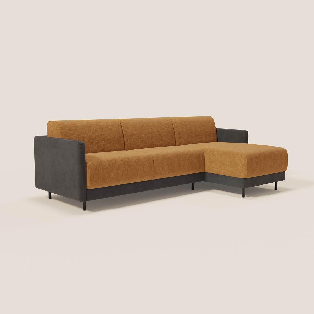 Narciso divano letto angolare con materasso alto 18 cm e penisola contenitore in tessuto bicolore impermeabile T11 e T06 - divitt.sbs