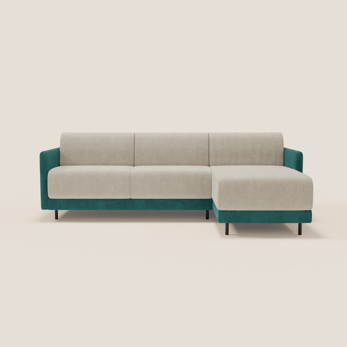Narciso divano letto angolare con materasso alto 18 cm e penisola contenitore in tessuto bicolore impermeabile T11 e T06 - divitt.sbs
