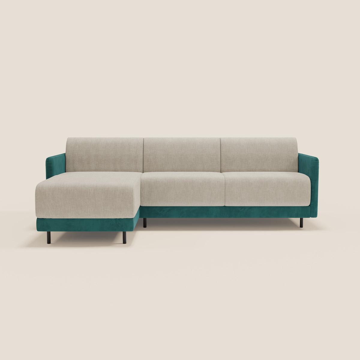 Narciso divano letto angolare con materasso alto 18 cm e penisola contenitore in tessuto bicolore impermeabile T11 e T06 - divitt.sbs
