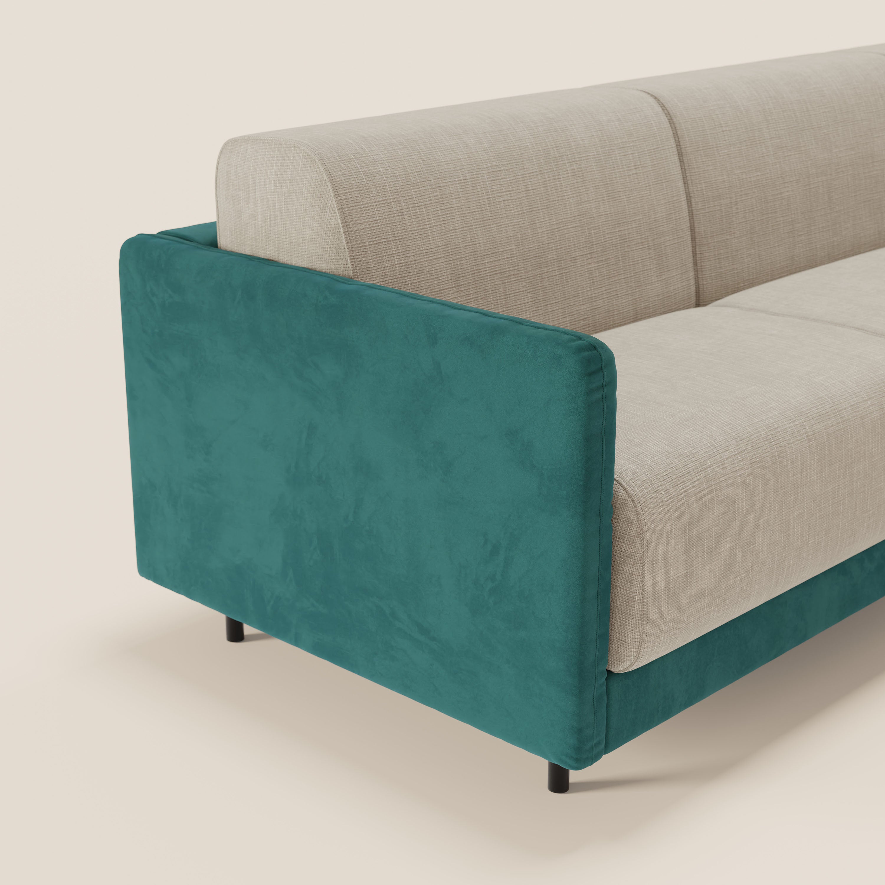 Narciso divano letto angolare con materasso alto 18 cm e penisola contenitore in tessuto bicolore impermeabile T11 e T06 - divitt.sbs