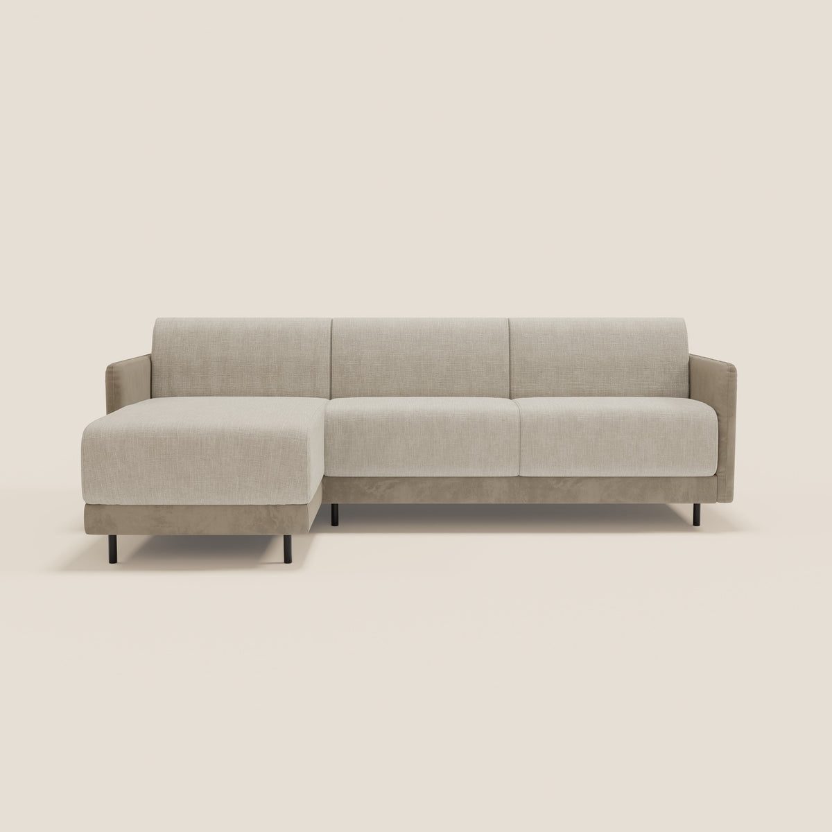 Narciso divano letto angolare con materasso alto 18 cm e penisola contenitore in tessuto bicolore impermeabile T11 e T06 - divitt.sbs