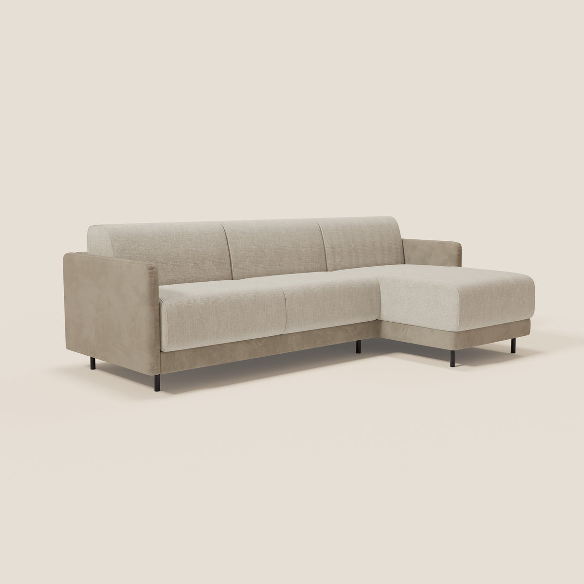 Narciso divano letto angolare con materasso alto 18 cm e penisola contenitore in tessuto bicolore impermeabile T11 e T06 - divitt.sbs