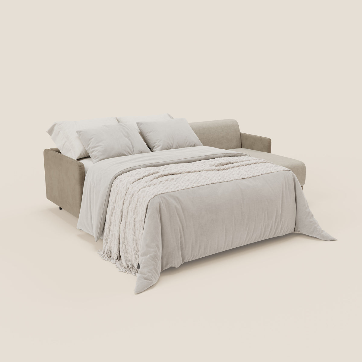 Narciso divano letto angolare con materasso alto 18 cm e penisola contenitore in tessuto bicolore impermeabile T11 e T06 - divitt.sbs