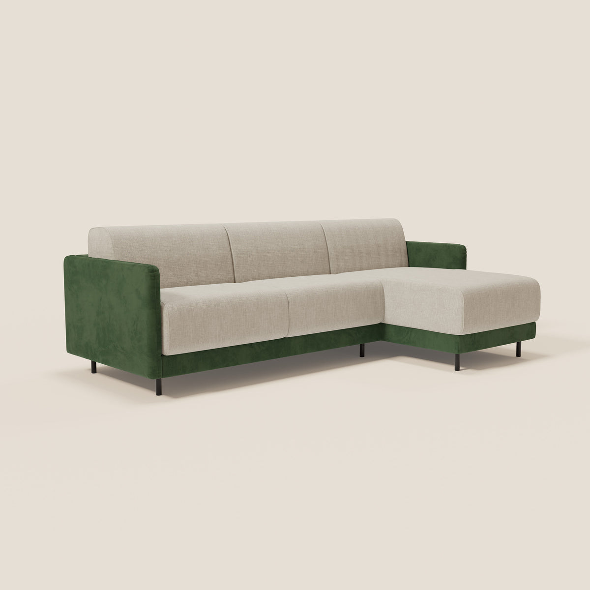 Narciso divano letto angolare con materasso alto 18 cm e penisola contenitore in tessuto bicolore impermeabile T11 e T06 - divitt.sbs