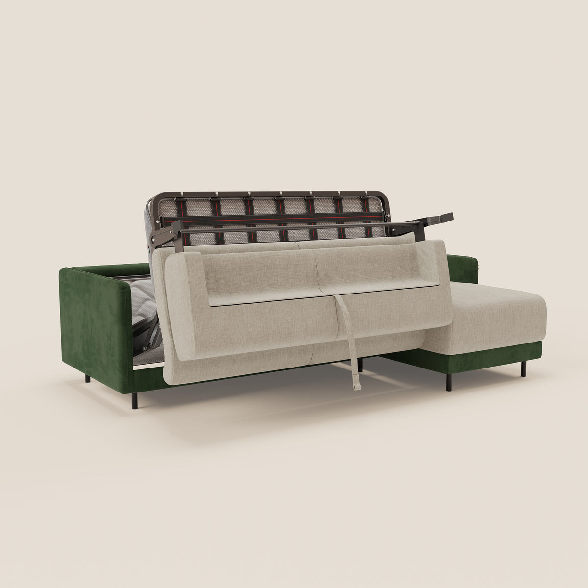 Narciso divano letto angolare con materasso alto 18 cm e penisola contenitore in tessuto bicolore impermeabile T11 e T06 - divitt.sbs