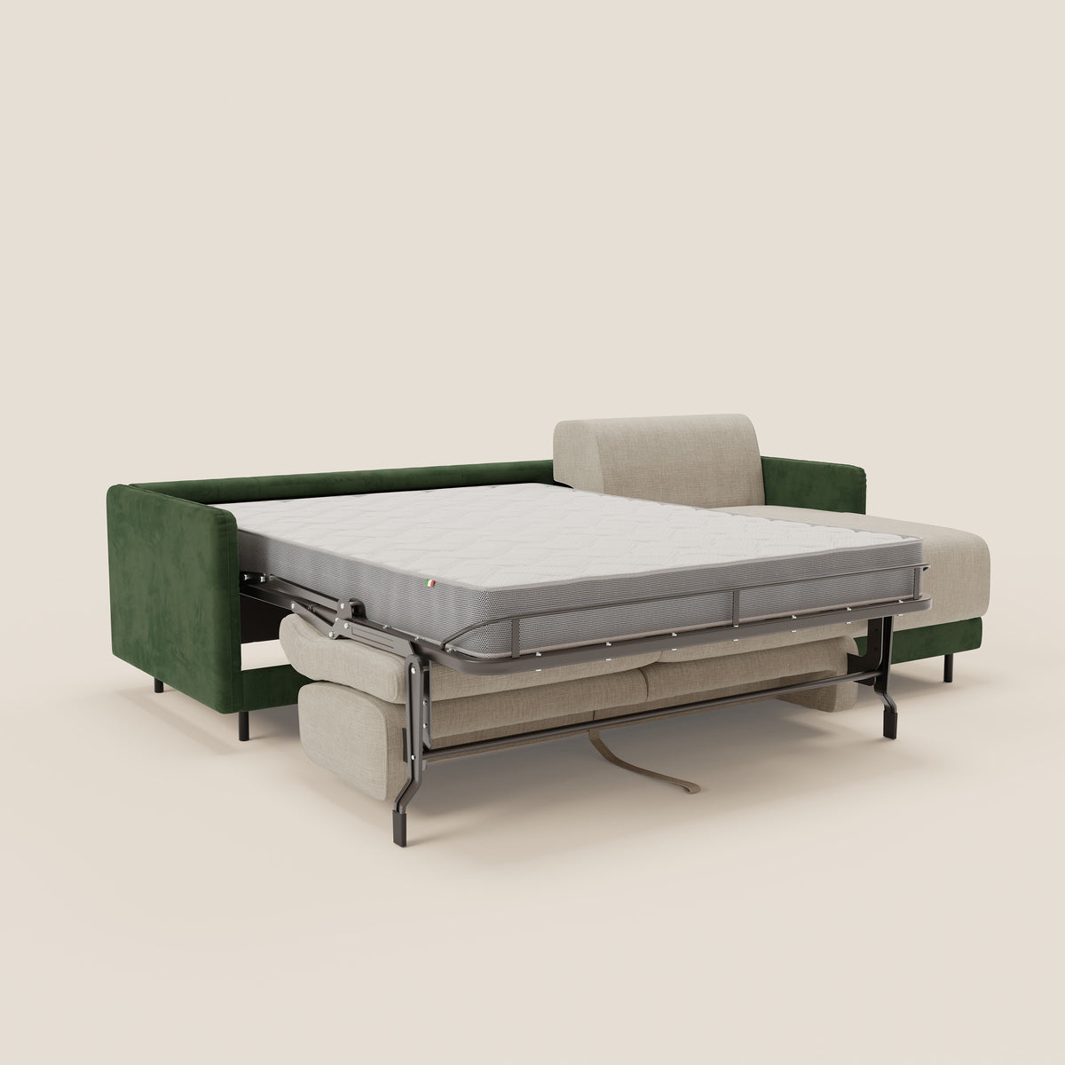 Narciso divano letto angolare con materasso alto 18 cm e penisola contenitore in tessuto bicolore impermeabile T11 e T06 - divitt.sbs