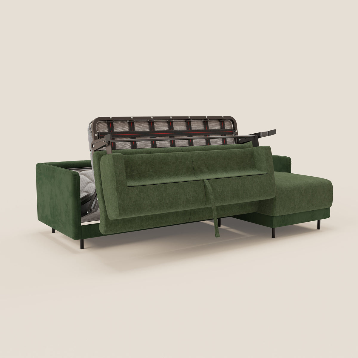 Narciso divano letto angolare con materasso alto 18 cm e penisola contenitore in tessuto bicolore impermeabile T11 e T06 - divitt.sbs
