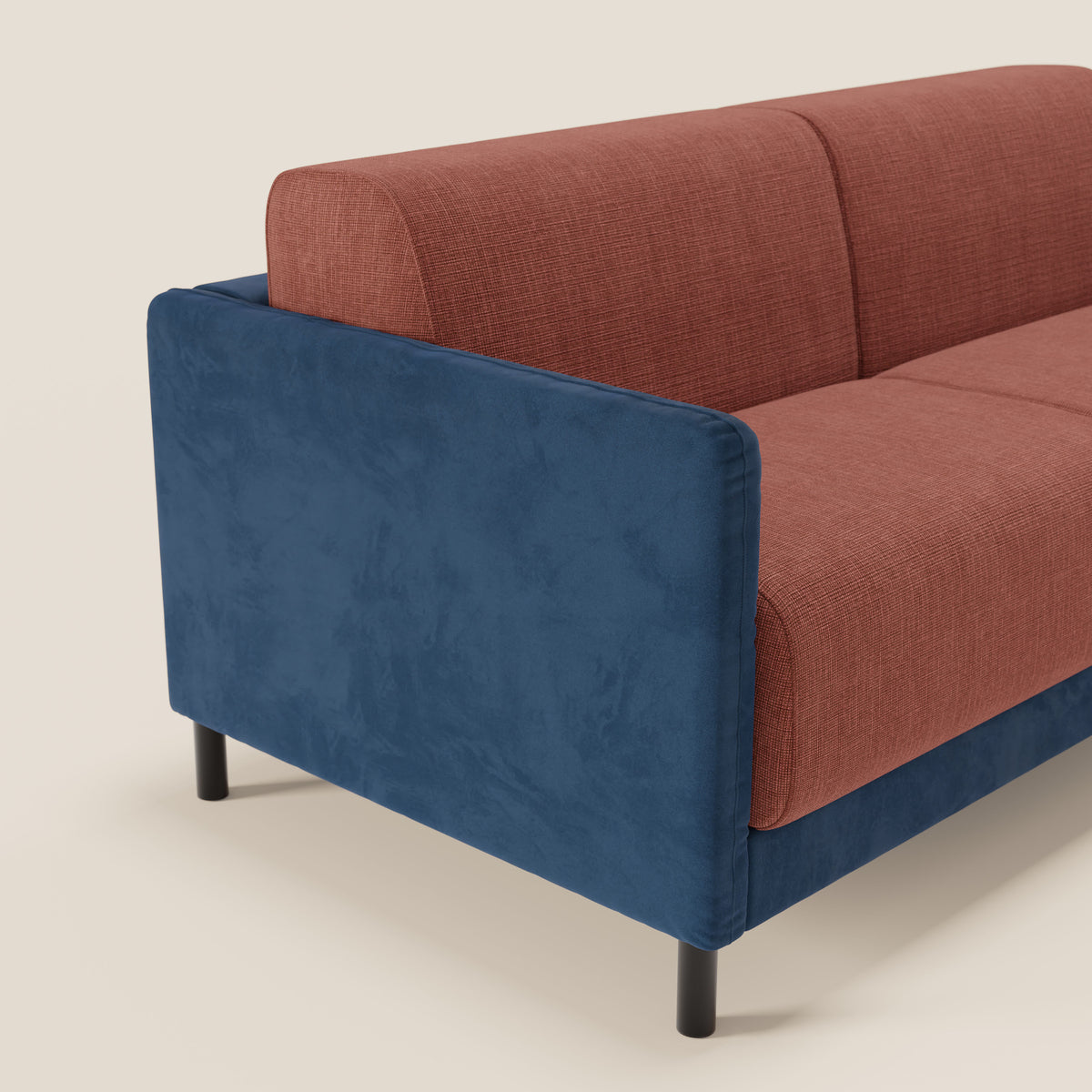 Narciso divano letto desing con materasso H18 cm bicolore con struttura in microfibra smacchiabile e imbottiture in elegante tessuto impermeabile T06 - divitt.sbs