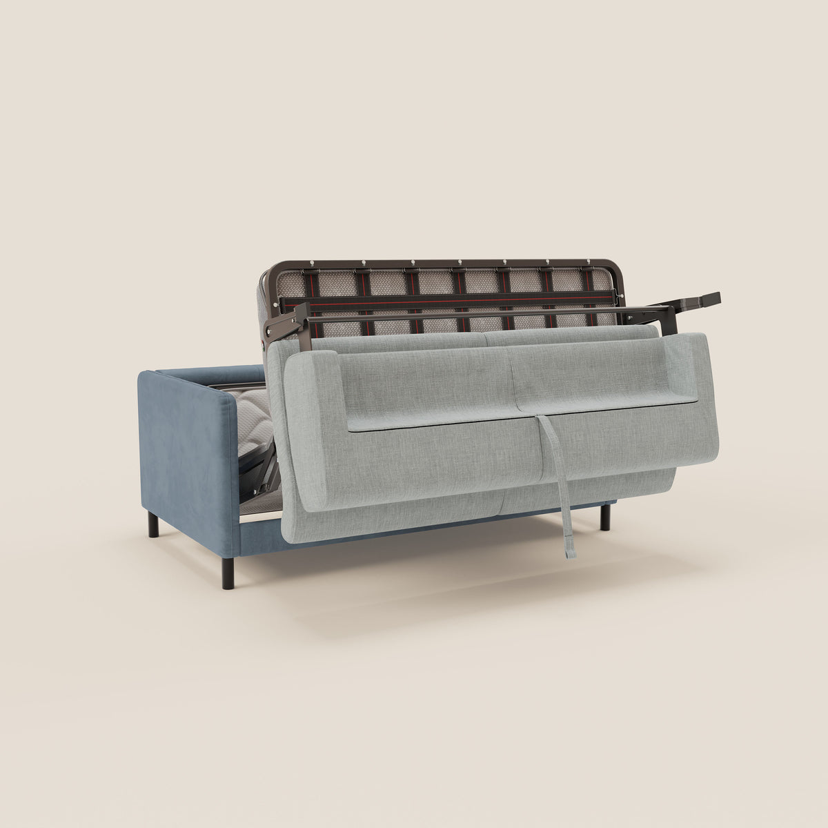 Narciso divano letto desing con materasso H18 cm bicolore con struttura in microfibra smacchiabile e imbottiture in elegante tessuto impermeabile T06 - divitt.sbs