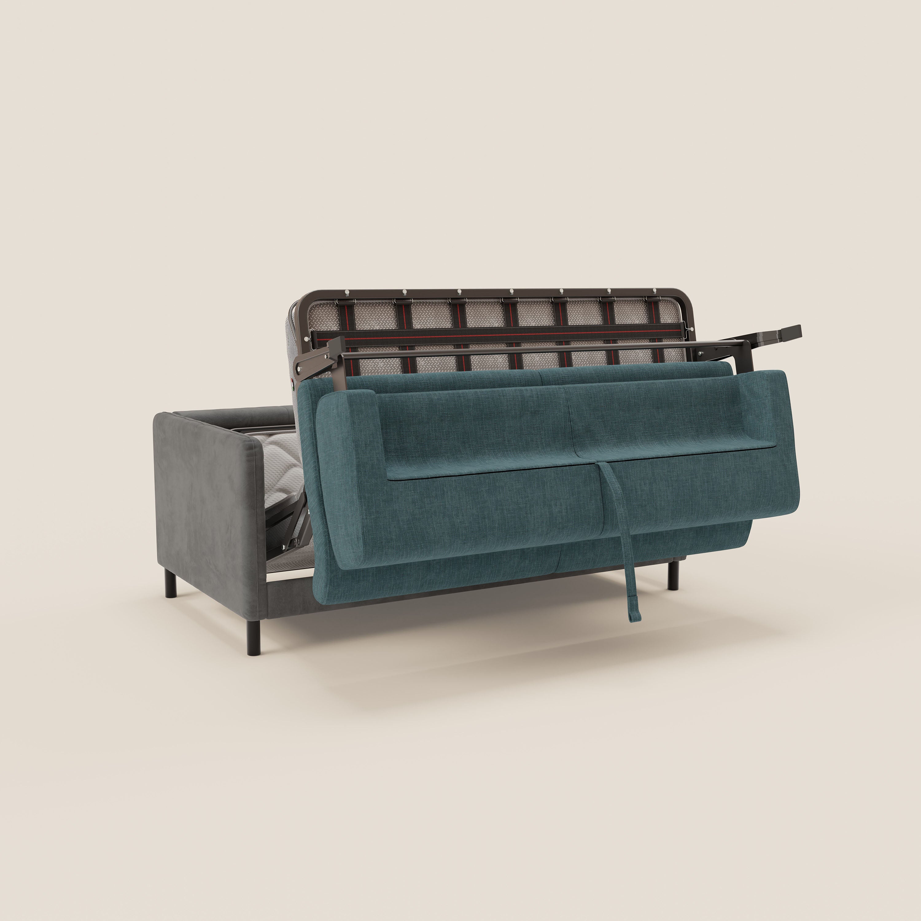 Narciso divano letto desing con materasso H18 cm bicolore con struttura in microfibra smacchiabile e imbottiture in elegante tessuto impermeabile T06 - divitt.sbs