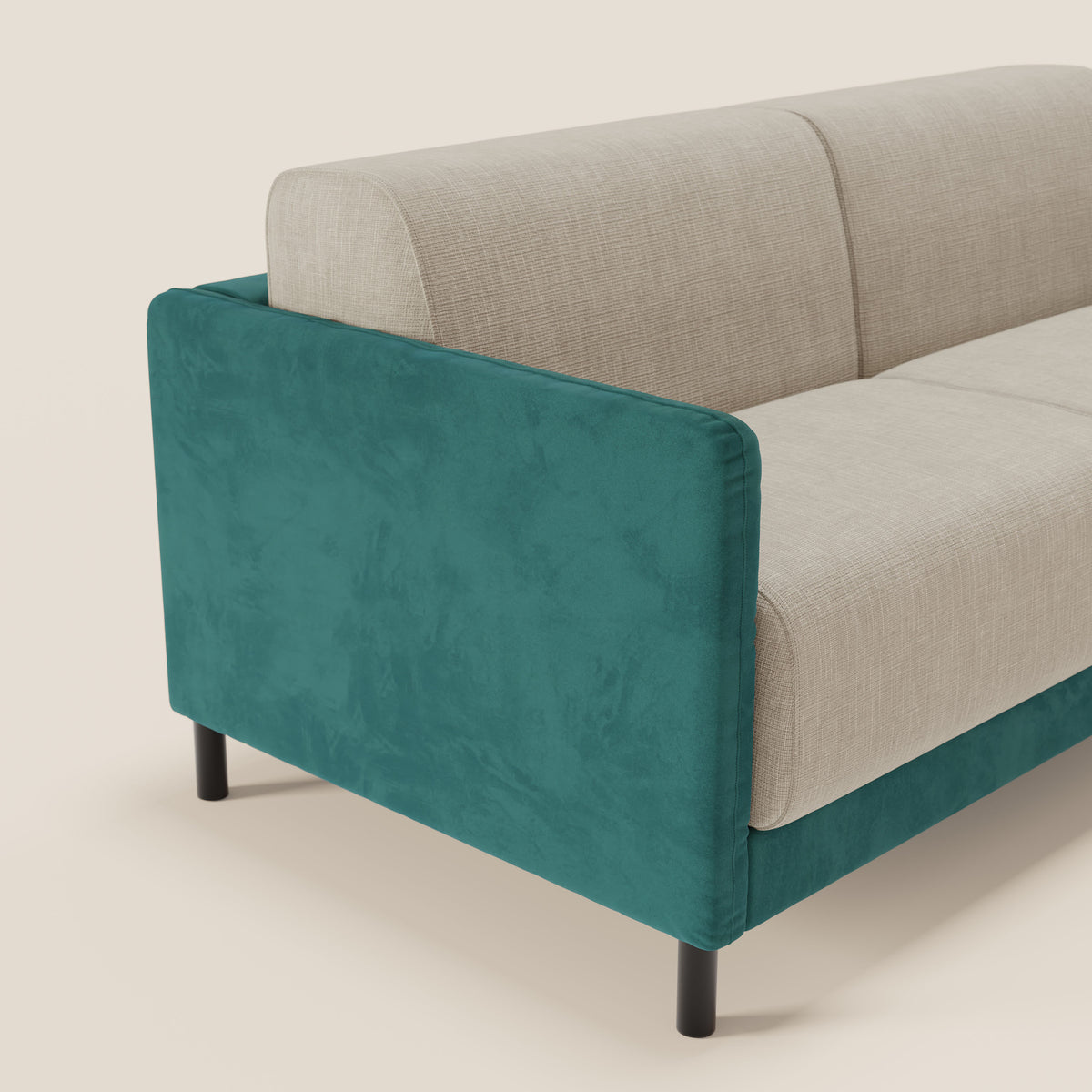 Narciso divano letto desing con materasso H18 cm bicolore con struttura in microfibra smacchiabile e imbottiture in elegante tessuto impermeabile T06 - divitt.sbs