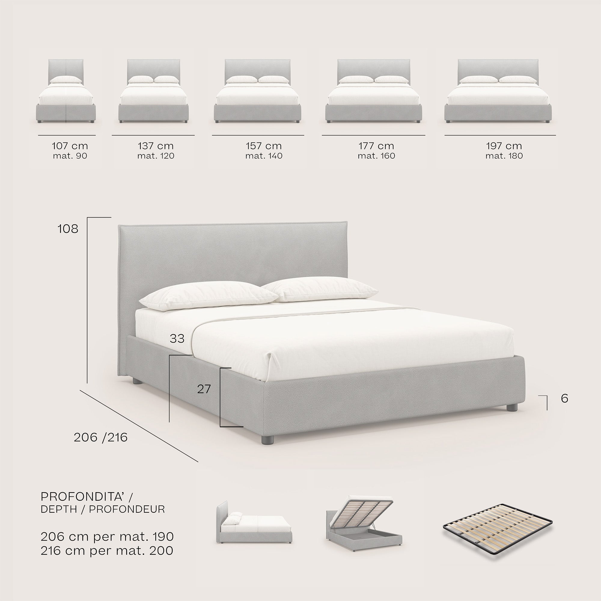 Nina letto contenitore dal design minimal in microfibra effetto pelle smacchiabile carta da zucchero - divitt.sbs