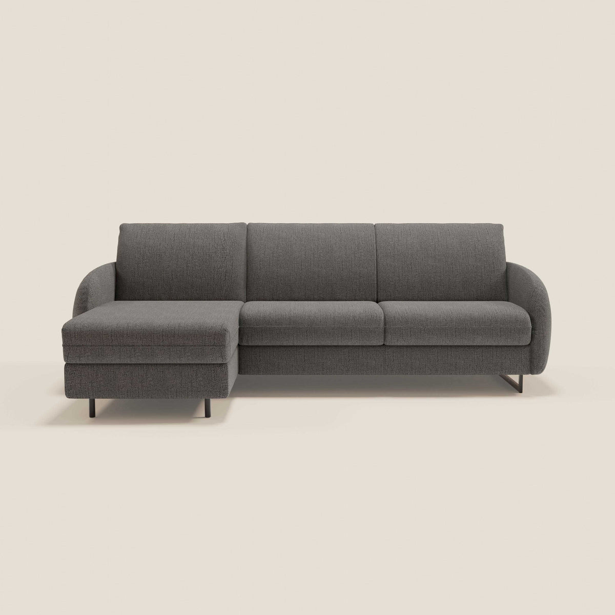 Ninfea Divano Letto Angolare con Penisola Contenitore e Materasso H18 cm - piedini in metallo e Tessuto impermeabile T03 - divitt.sbs