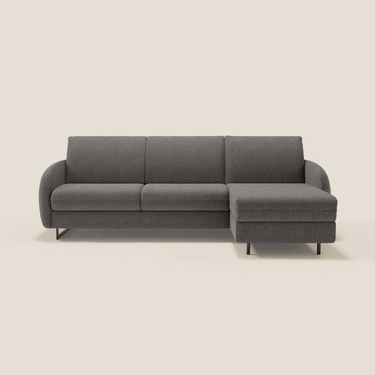 Ninfea Divano Letto Angolare con Penisola Contenitore e Materasso H18 cm - piedini in metallo e Tessuto impermeabile T03 - divitt.sbs