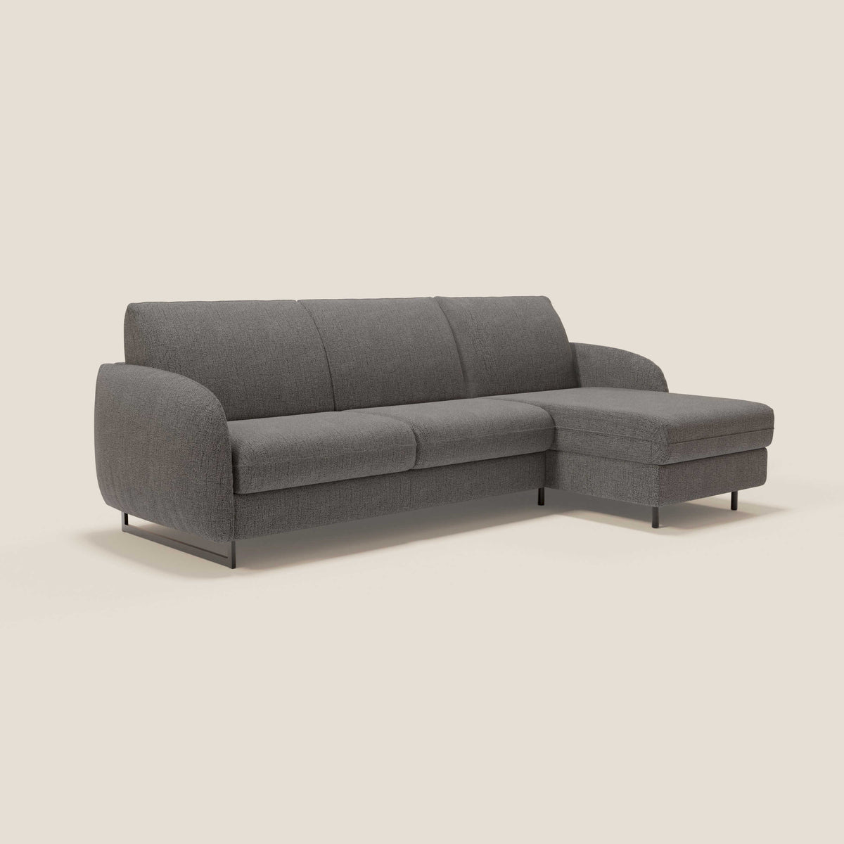 Ninfea Divano Letto Angolare con Penisola Contenitore e Materasso H18 cm - piedini in metallo e Tessuto impermeabile T03 - divitt.sbs