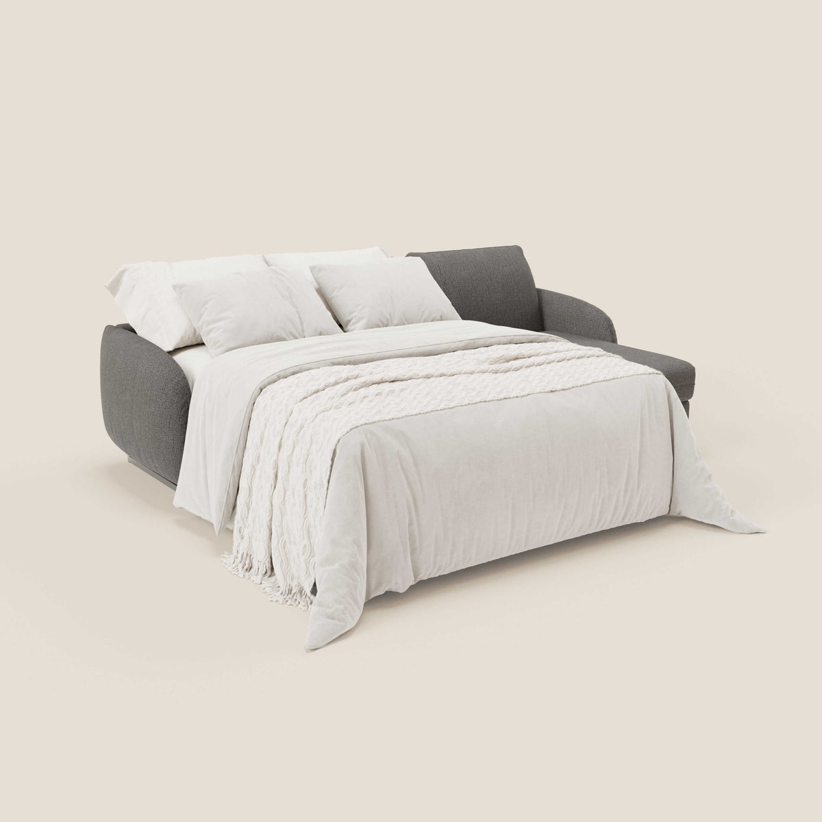 Ninfea Divano Letto Angolare con Penisola Contenitore e Materasso H18 cm - piedini in metallo e Tessuto impermeabile T03 - divitt.sbs