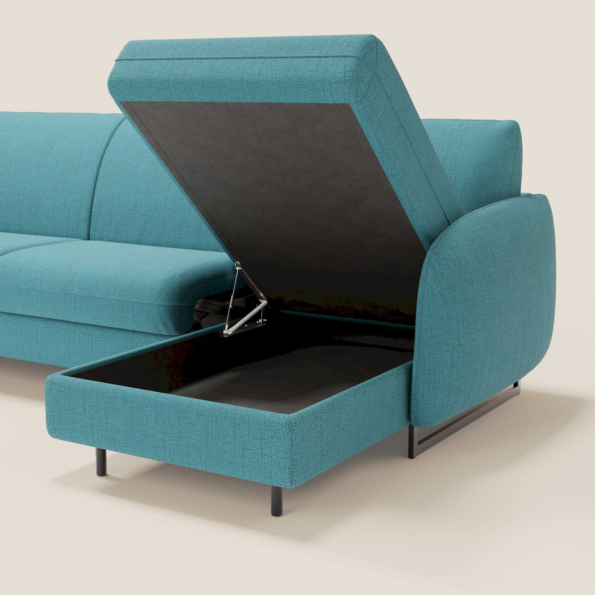 Ninfea Divano Letto Angolare con Penisola Contenitore e Materasso H18 cm - piedini in metallo e Tessuto impermeabile T03 - divitt.sbs