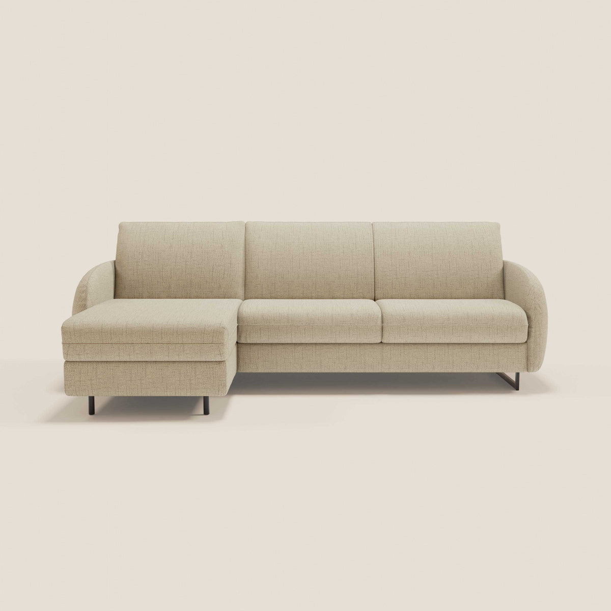 Ninfea Divano Letto Angolare con Penisola Contenitore e Materasso H18 cm - piedini in metallo e Tessuto impermeabile T03 - divitt.sbs