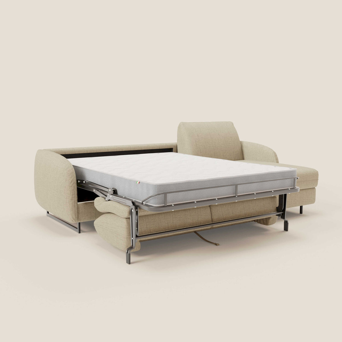 Ninfea Divano Letto Angolare con Penisola Contenitore e Materasso H18 cm - piedini in metallo e Tessuto impermeabile T03 - divitt.sbs