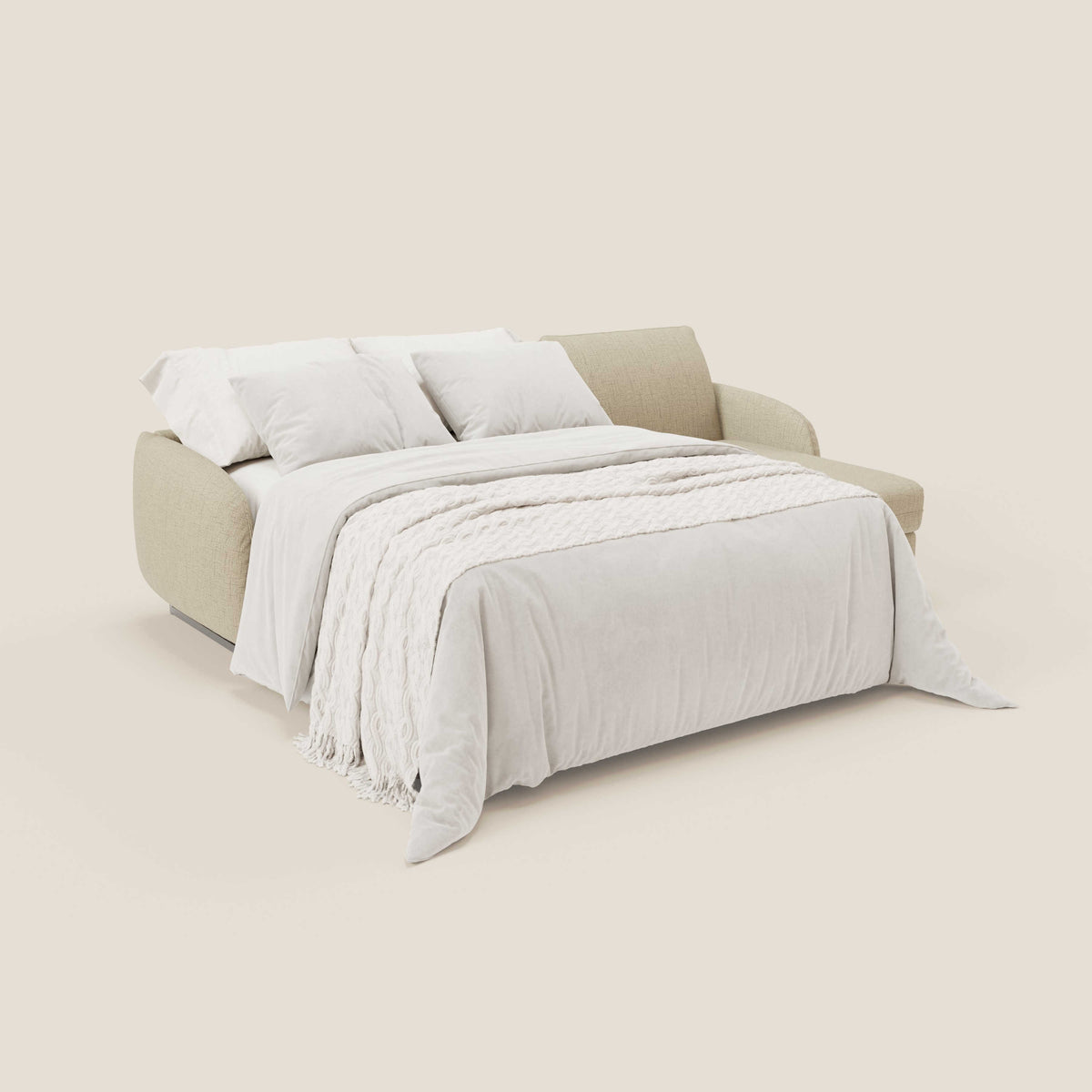 Ninfea Divano Letto Angolare con Penisola Contenitore e Materasso H18 cm - piedini in metallo e Tessuto impermeabile T03 - divitt.sbs