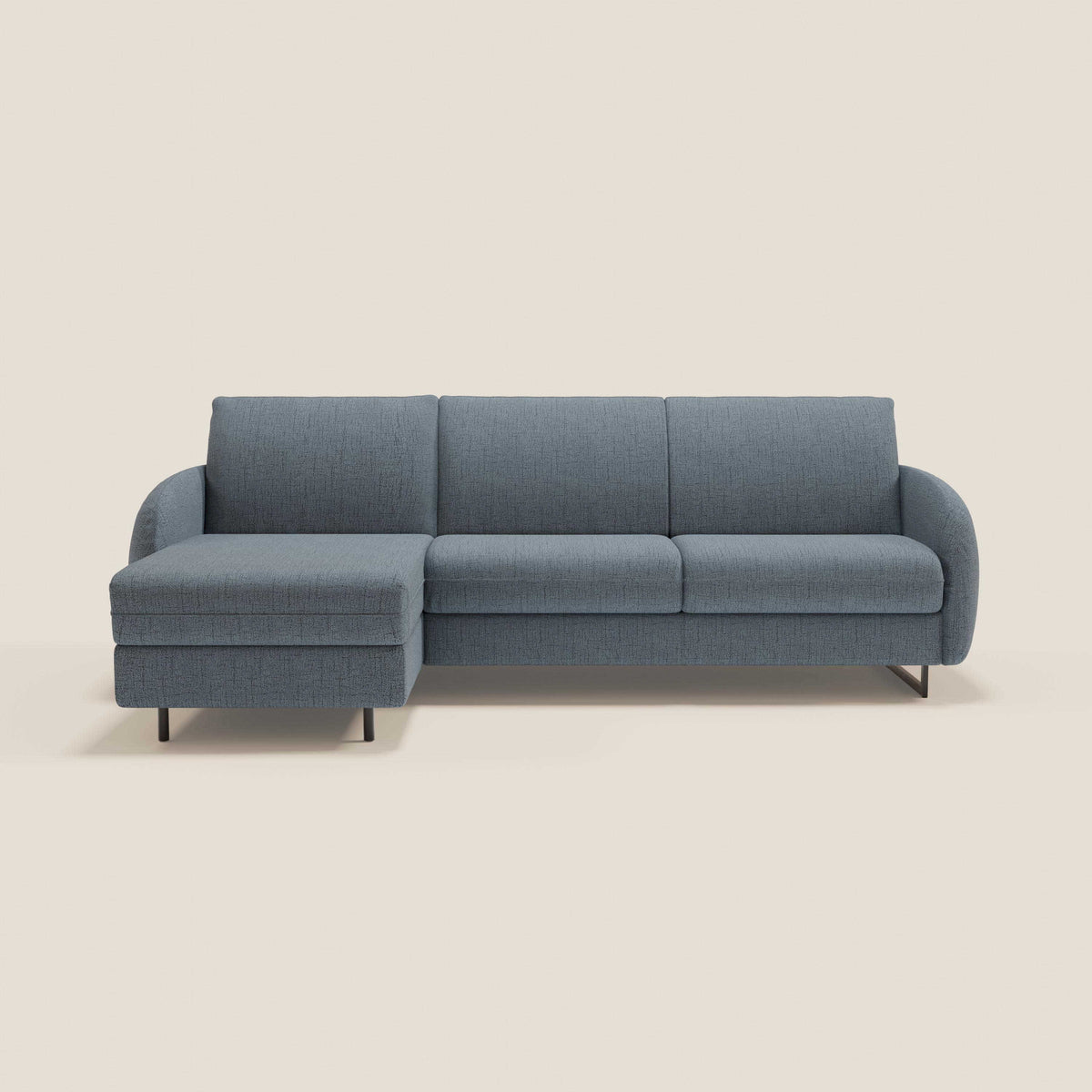 Ninfea Divano Letto Angolare con Penisola Contenitore e Materasso H18 cm - piedini in metallo e Tessuto impermeabile T03 - divitt.sbs