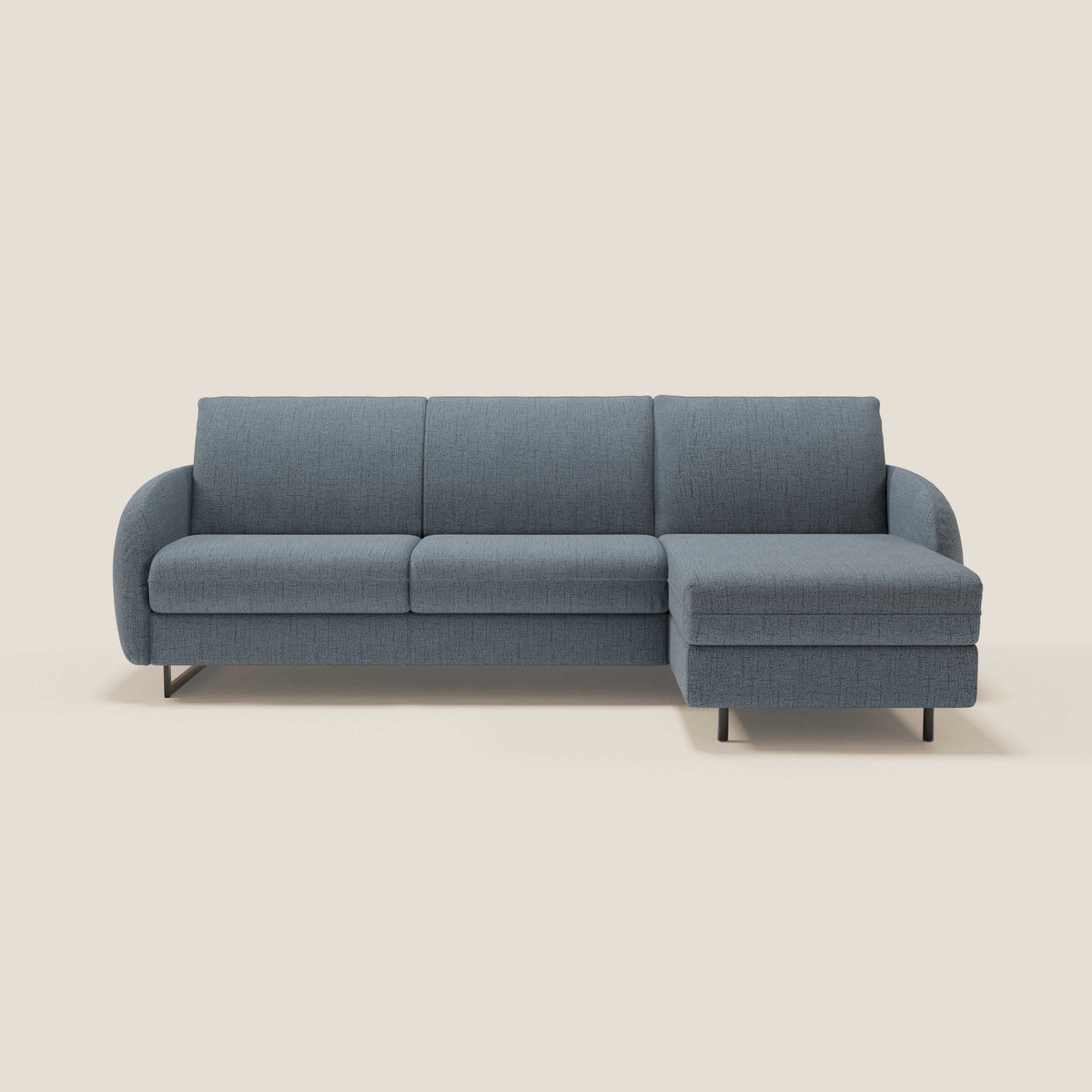 Ninfea Divano Letto Angolare con Penisola Contenitore e Materasso H18 cm - piedini in metallo e Tessuto impermeabile T03 - divitt.sbs