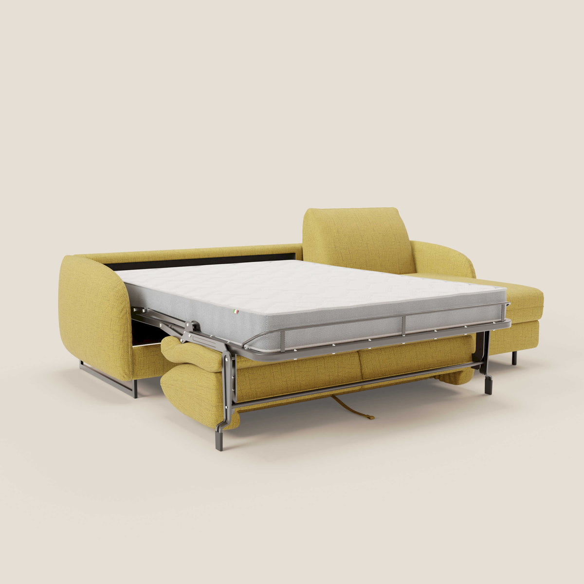 Ninfea Divano Letto Angolare con Penisola Contenitore e Materasso H18 cm - piedini in metallo e Tessuto impermeabile T03 - divitt.sbs