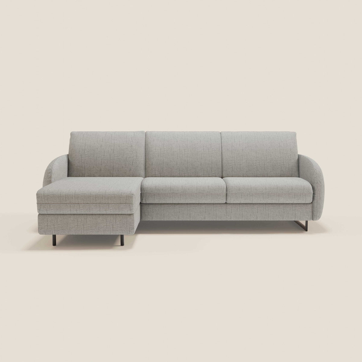 Ninfea Divano Letto Angolare con Penisola Contenitore e Materasso H18 cm - piedini in metallo e Tessuto impermeabile T03 - divitt.sbs