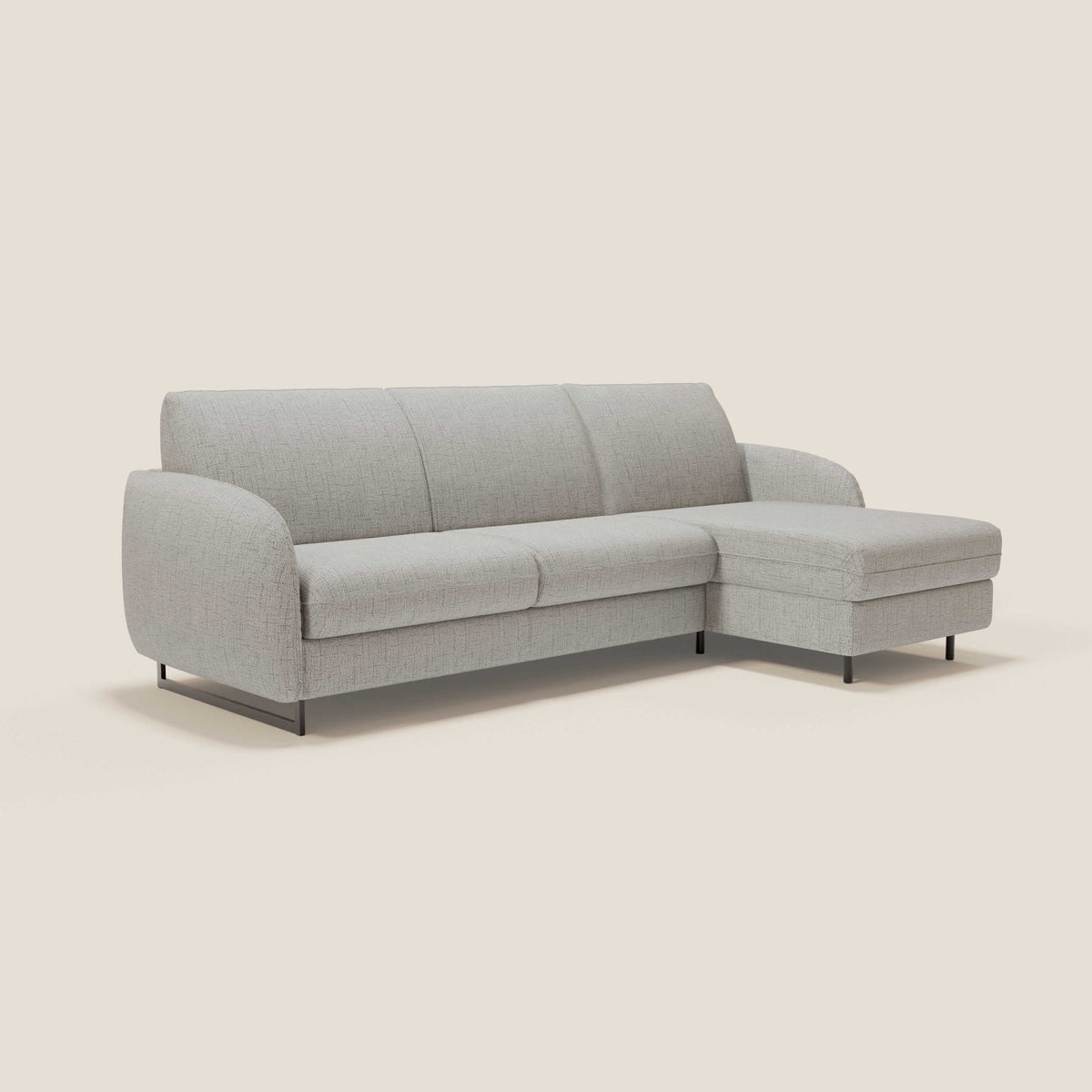 Ninfea Divano Letto Angolare con Penisola Contenitore e Materasso H18 cm - piedini in metallo e Tessuto impermeabile T03 - divitt.sbs