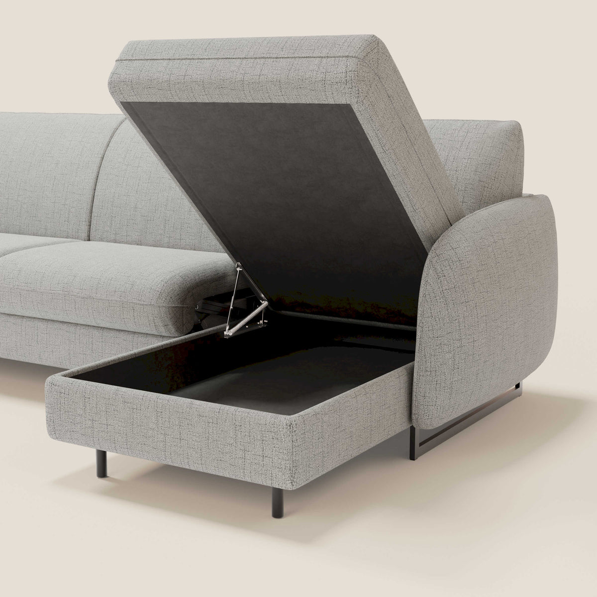 Ninfea Divano Letto Angolare con Penisola Contenitore e Materasso H18 cm - piedini in metallo e Tessuto impermeabile T03 - divitt.sbs