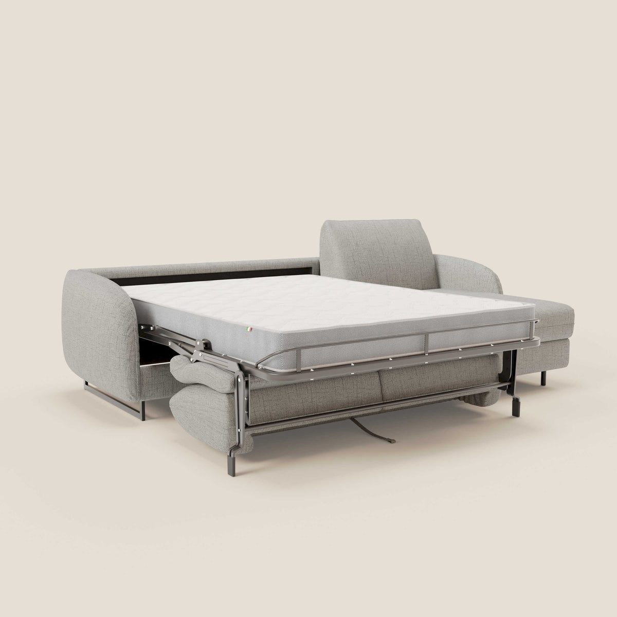 Ninfea Divano Letto Angolare con Penisola Contenitore e Materasso H18 cm - piedini in metallo e Tessuto impermeabile T03 - divitt.sbs