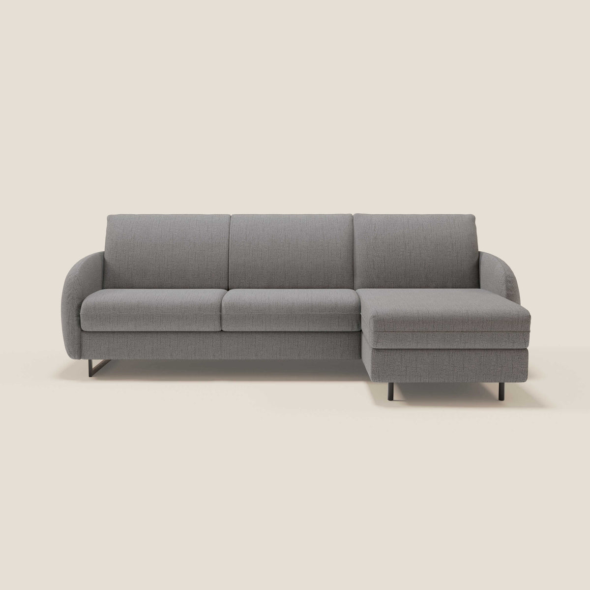 Ninfea Divano Letto Angolare con Penisola Contenitore e Materasso H18 cm - piedini in metallo e Tessuto impermeabile T03 - divitt.sbs
