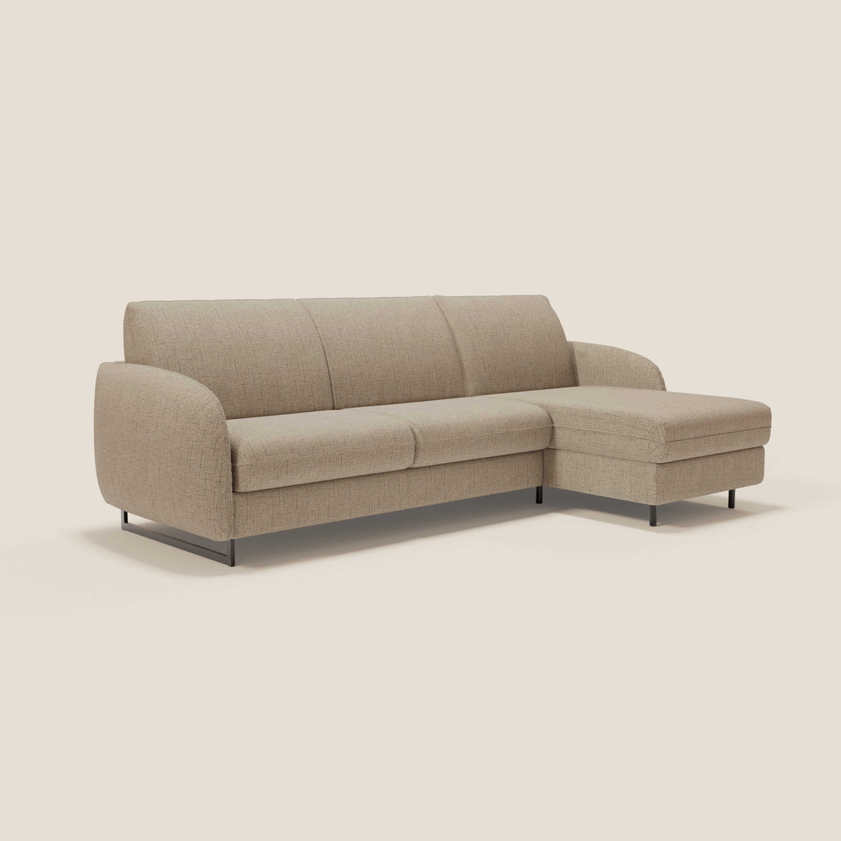 Ninfea Divano Letto Angolare con Penisola Contenitore e Materasso H18 cm - piedini in metallo e Tessuto impermeabile T03 - divitt.sbs