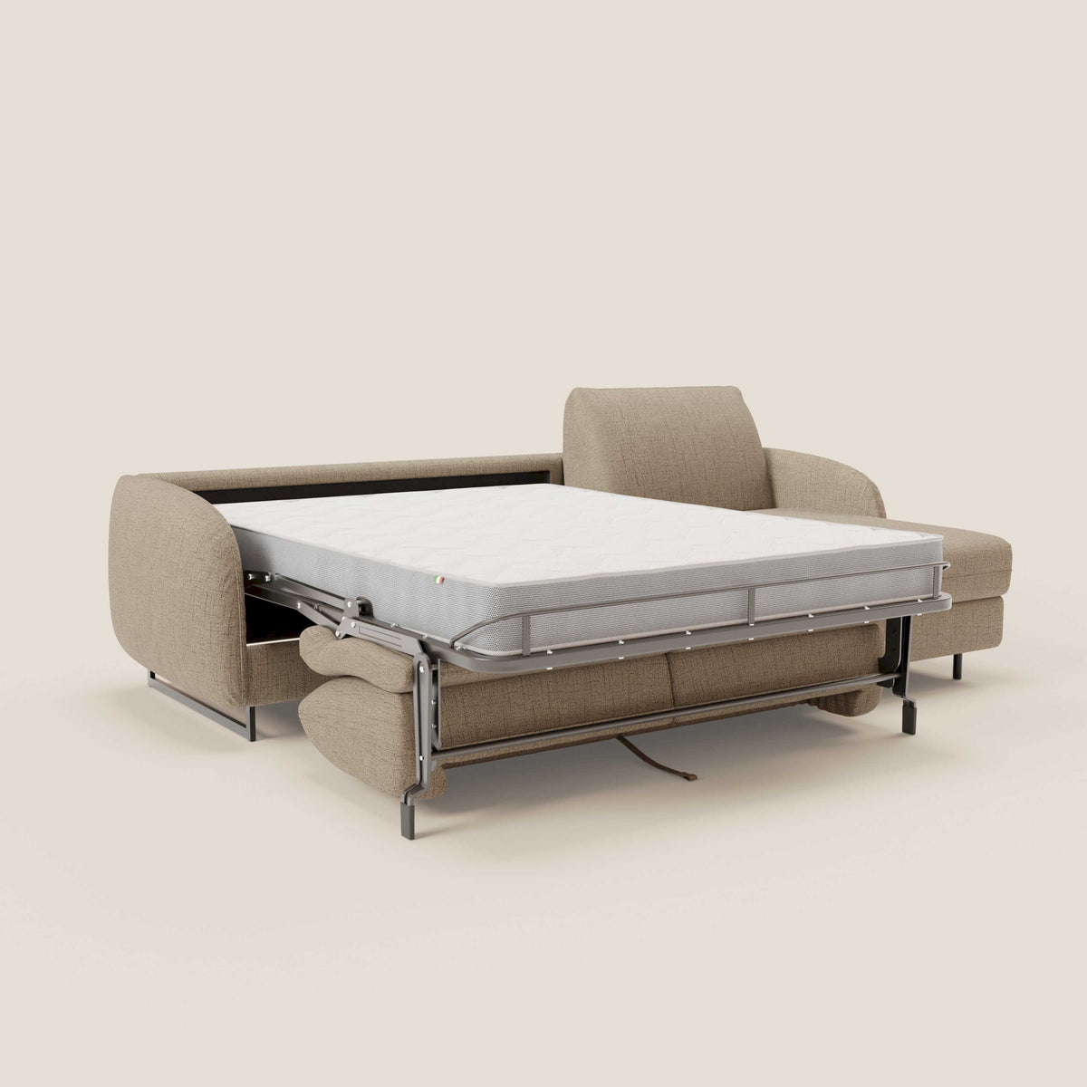 Ninfea Divano Letto Angolare con Penisola Contenitore e Materasso H18 cm - piedini in metallo e Tessuto impermeabile T03 - divitt.sbs