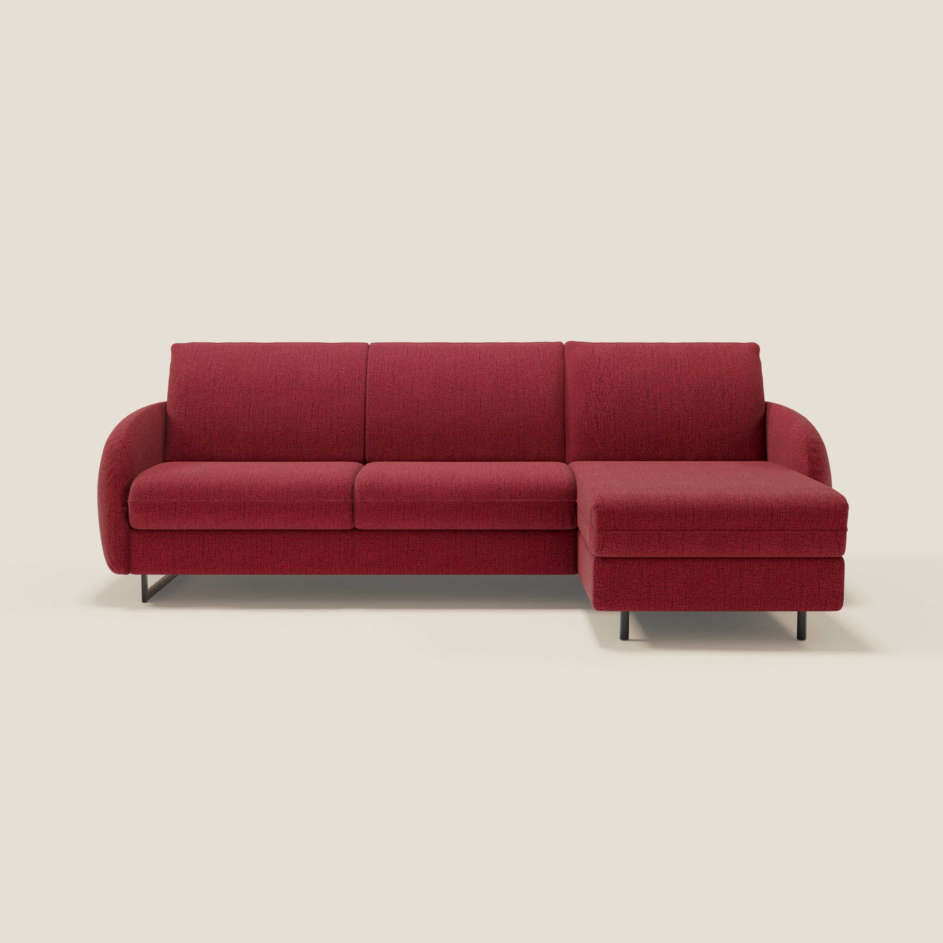 Ninfea Divano Letto Angolare con Penisola Contenitore e Materasso H18 cm - piedini in metallo e Tessuto impermeabile T03 - divitt.sbs
