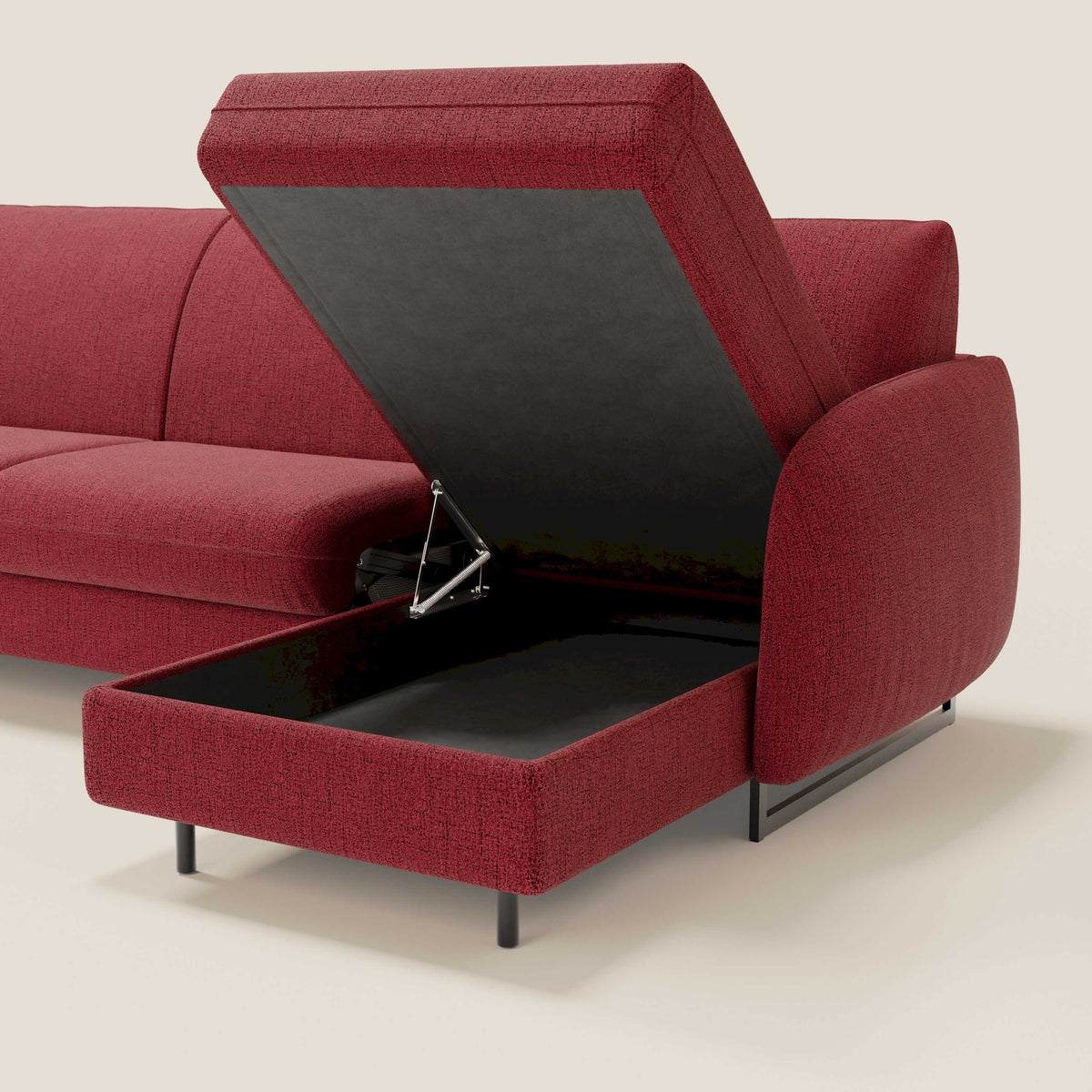 Ninfea Divano Letto Angolare con Penisola Contenitore e Materasso H18 cm - piedini in metallo e Tessuto impermeabile T03 - divitt.sbs
