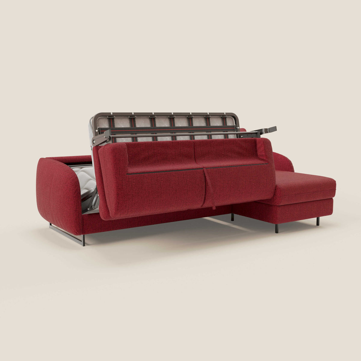 Ninfea Divano Letto Angolare con Penisola Contenitore e Materasso H18 cm - piedini in metallo e Tessuto impermeabile T03 - divitt.sbs