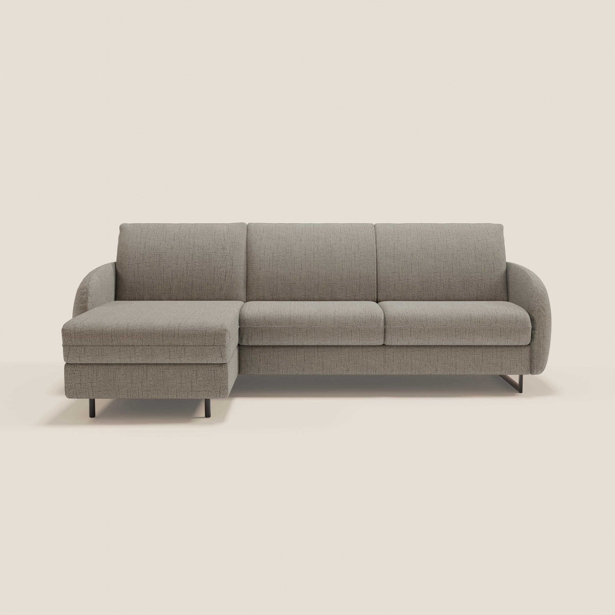 Ninfea Divano Letto Angolare con Penisola Contenitore e Materasso H18 cm - piedini in metallo e Tessuto impermeabile T03 - divitt.sbs