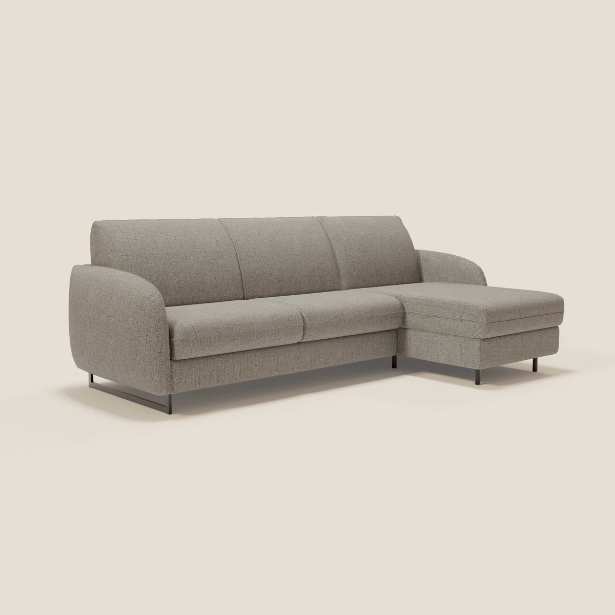 Ninfea Divano Letto Angolare con Penisola Contenitore e Materasso H18 cm - piedini in metallo e Tessuto impermeabile T03 - divitt.sbs