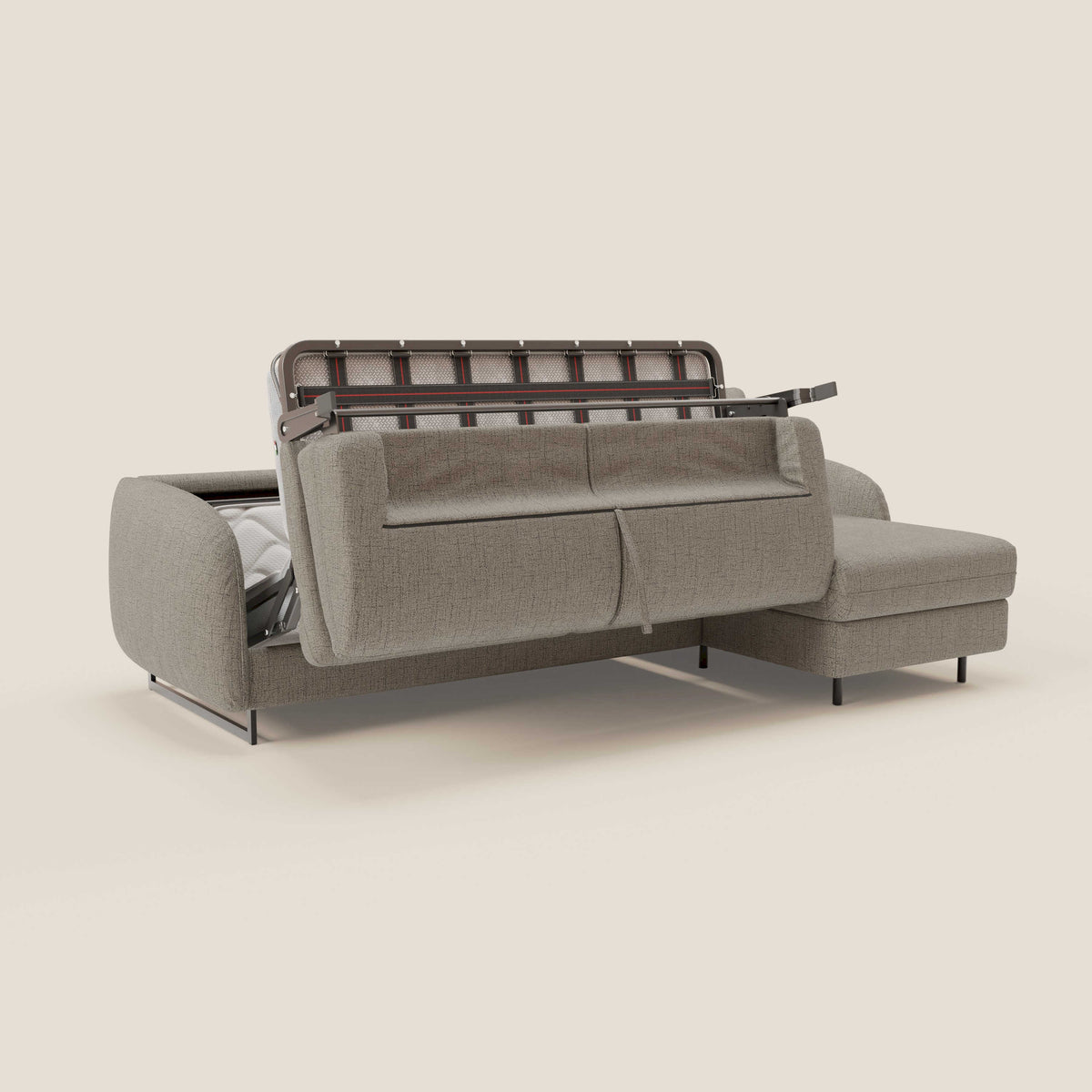 Ninfea Divano Letto Angolare con Penisola Contenitore e Materasso H18 cm - piedini in metallo e Tessuto impermeabile T03 - divitt.sbs