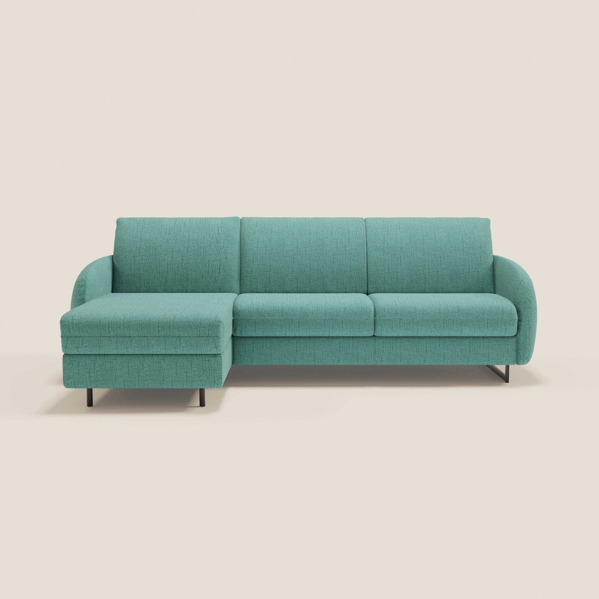 Ninfea Divano Letto Angolare con Penisola Contenitore e Materasso H18 cm - piedini in metallo e Tessuto impermeabile T03 - divitt.sbs
