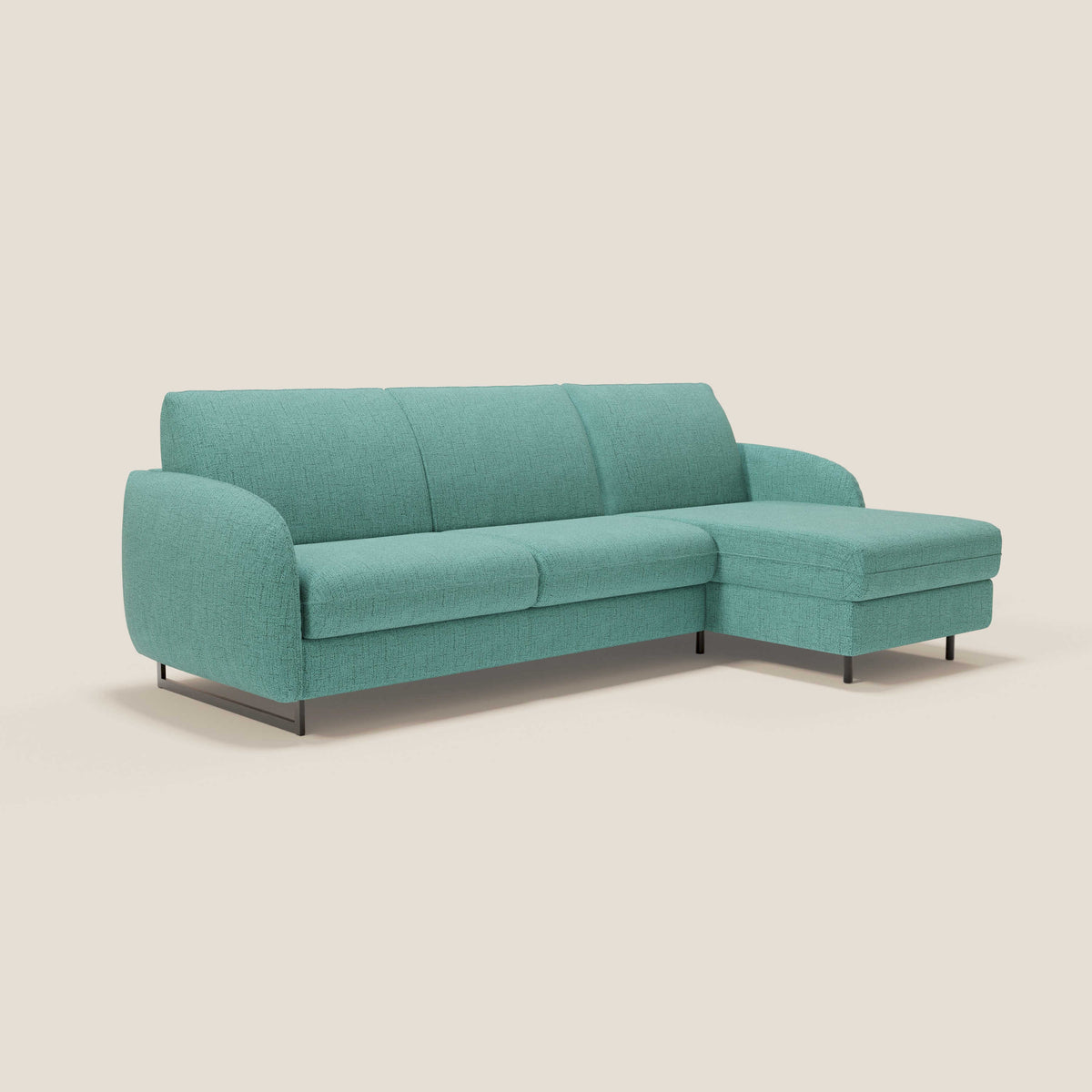 Ninfea Divano Letto Angolare con Penisola Contenitore e Materasso H18 cm - piedini in metallo e Tessuto impermeabile T03 - divitt.sbs