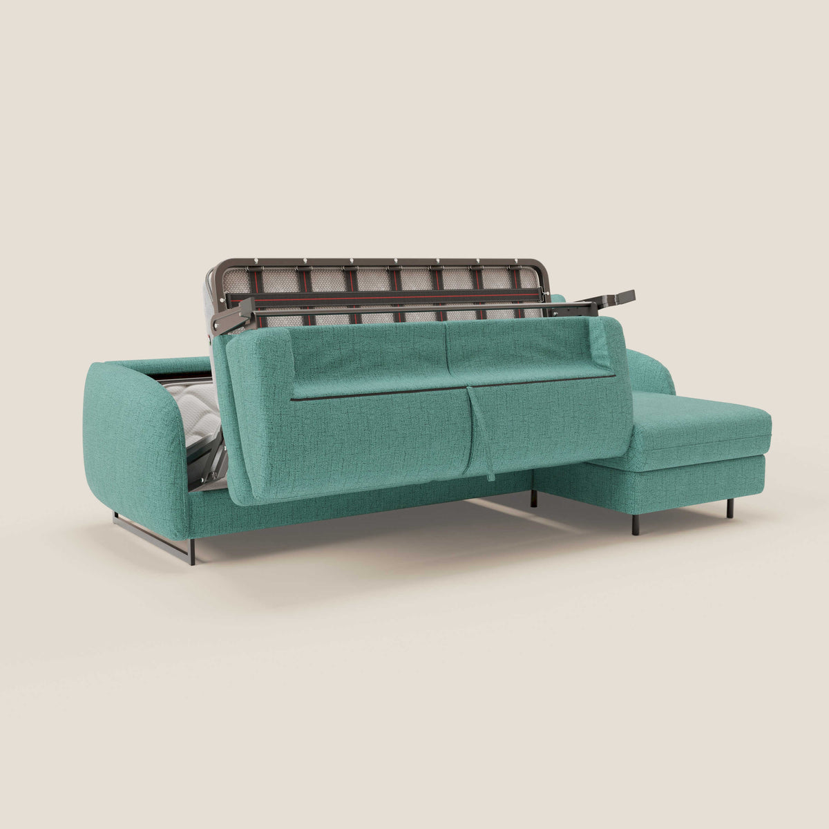 Ninfea Divano Letto Angolare con Penisola Contenitore e Materasso H18 cm - piedini in metallo e Tessuto impermeabile T03 - divitt.sbs